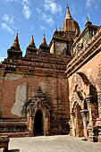 Bagan Myanmar. Sulamani temple. Details of the terraces and the small stupas at the corners.